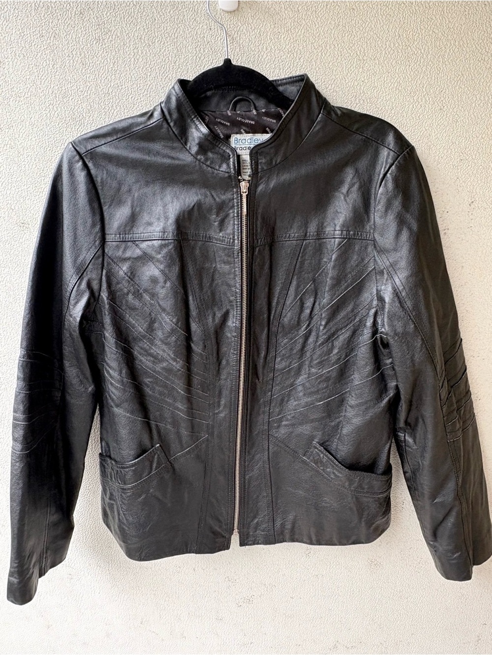 Bradley Bayou Black 100% Leather Moto Jacket M Paneled Corset Seams
